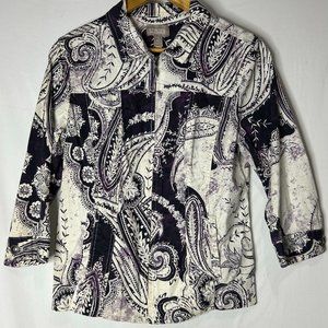 Chico's Women's Zipper Up Paisley print Purple‎ Jacket Size 1